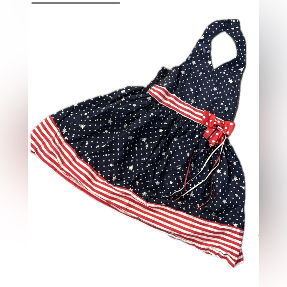 Bonnie Jean 4th of July Halter Dress 4T 🇺🇸 Navy, Stars & Stripes with Red Bow